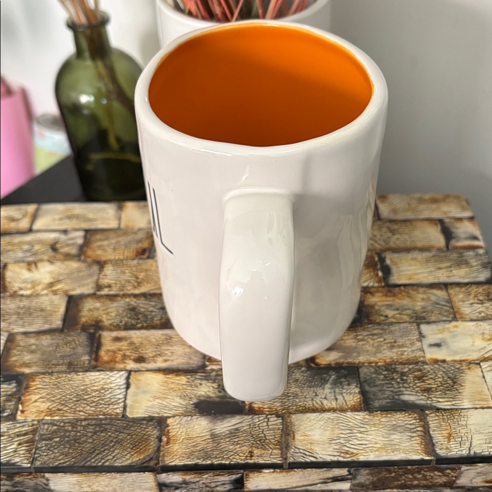 NWT RAE DUNN Ceramic THANKFUL Large Mug Autumn Fall White Orange - Picture 4 of 9
